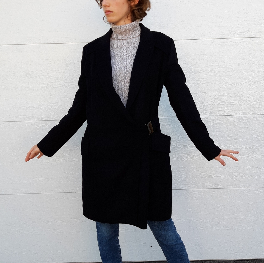 Kaylee Tankus Black Coat Wool Wrap Buckle Small